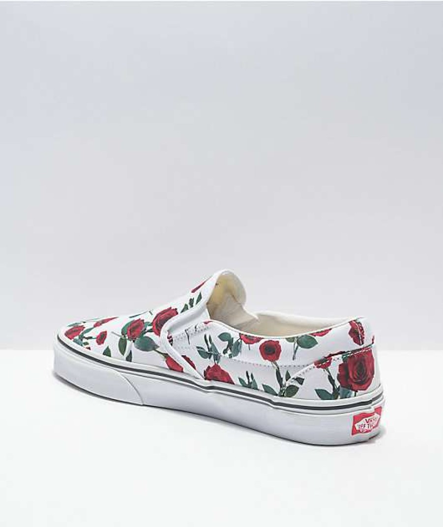 Vans * | Vans Slip-On Red Roses White Skate Shoes Promotions