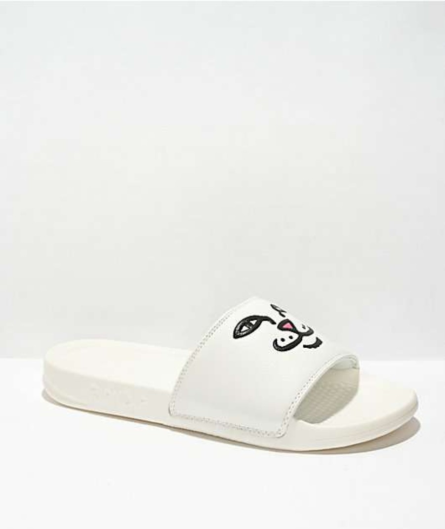 Sandals * | Ripndip Lord Nermal Faces White Slide Sandals Outlet