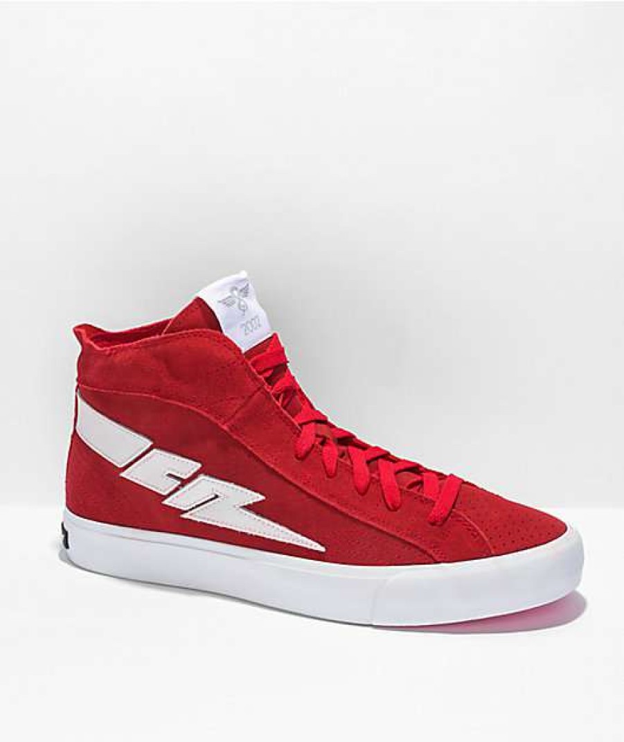 Sneakers * | Creative Recreation Zeus Hi Top Red & White Suede Skate Shoes Outlet