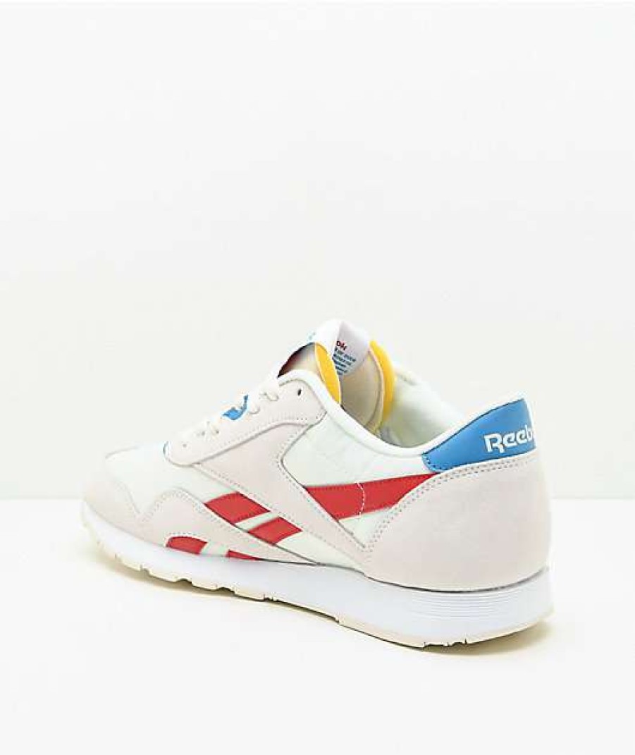 Sneakers * | Reebok Classic Leather Nylon Chalk, Scarlet & Blue Shoes Outlet