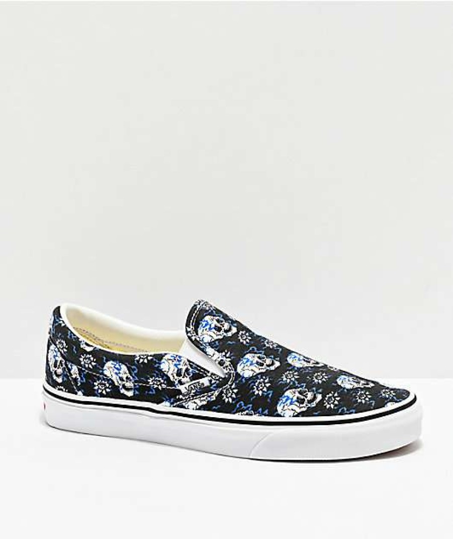 Vans * | Vans Slip-On Flash Skulls Black & Multi Skate Shoes Promotions