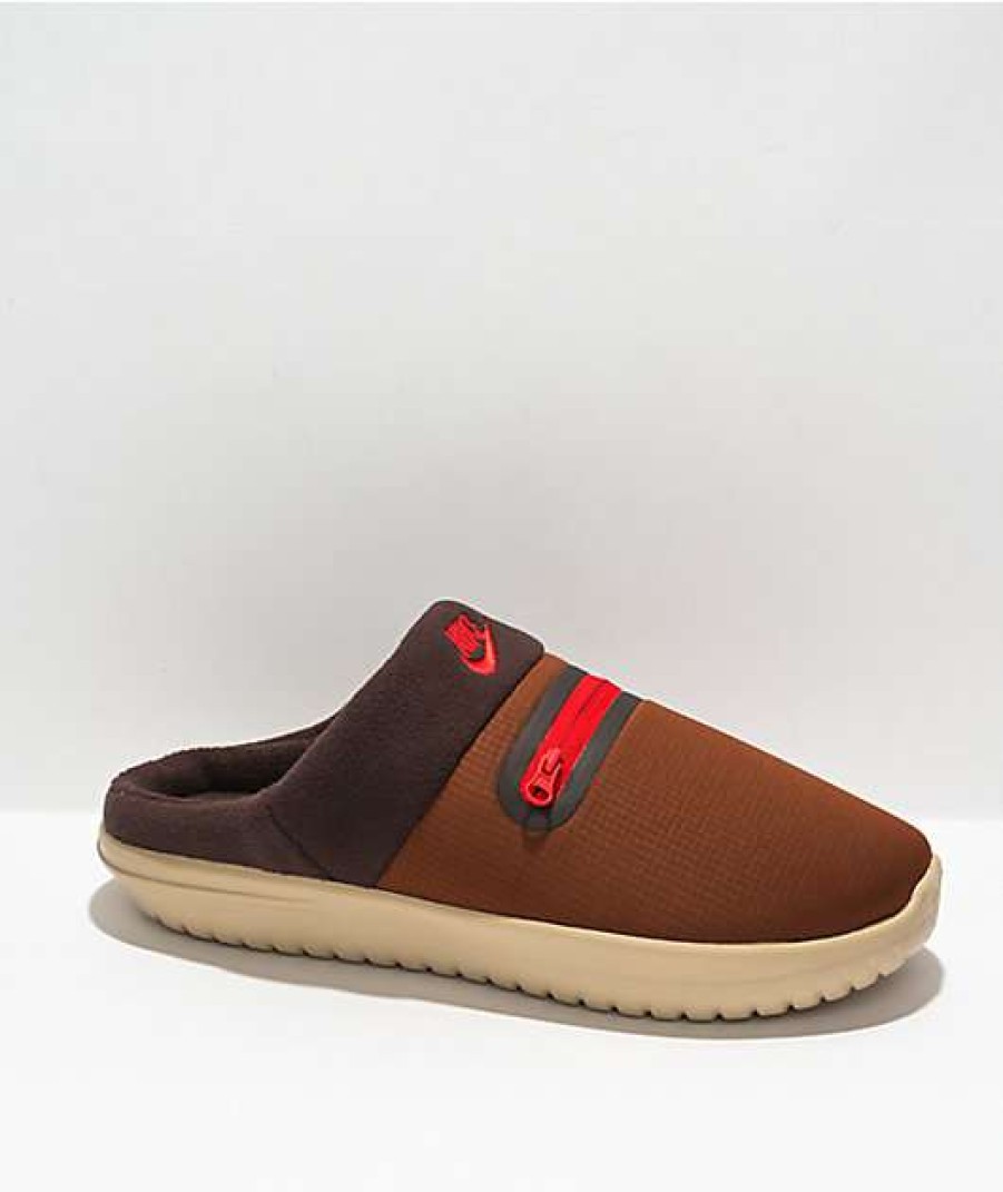 Nike * | Nike Burrow Pecan Red & Brown Slippers Promotions