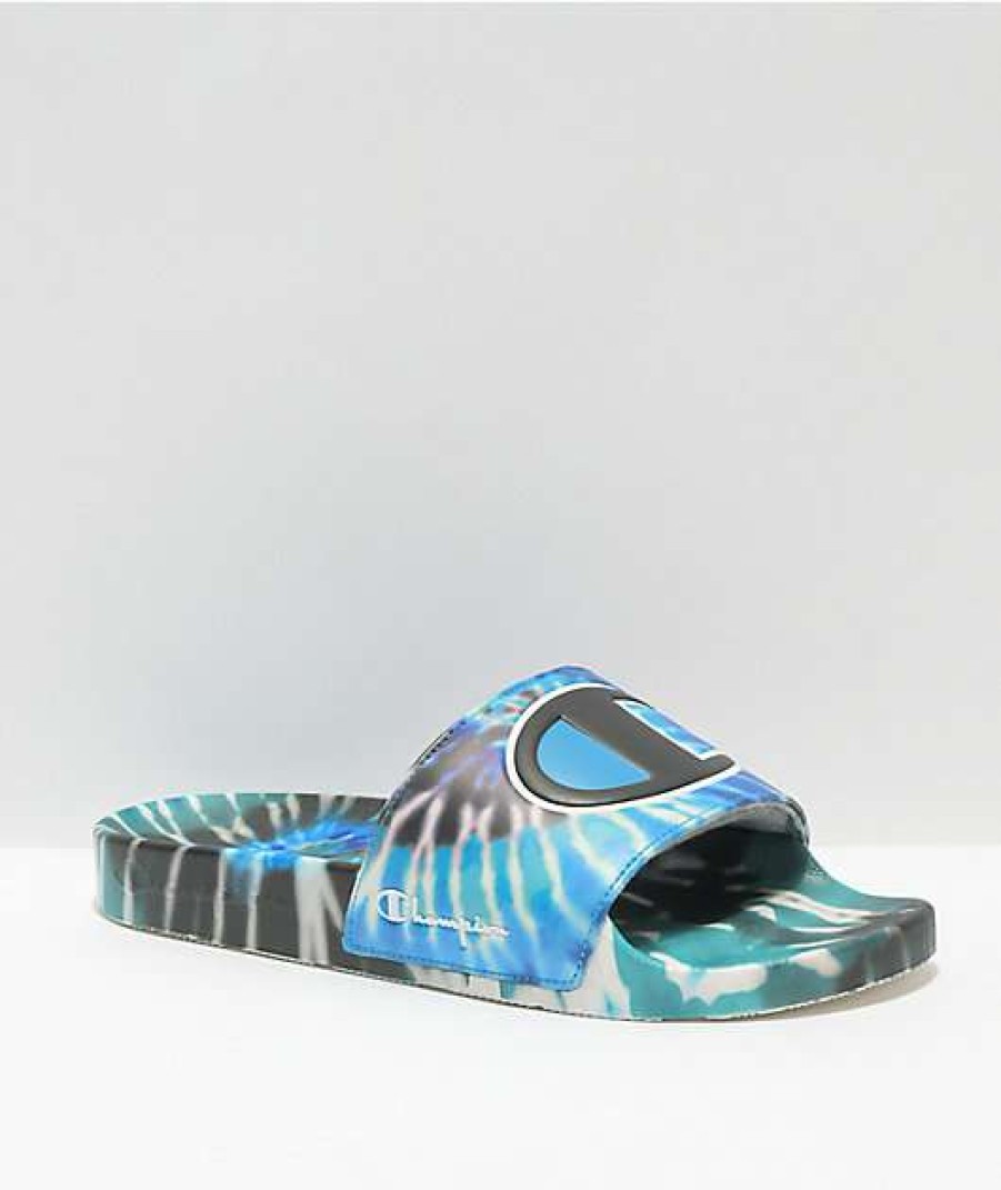 Sandals * | Champion Ipo Black & Blue Tie Dye Slide Sandals Outlet