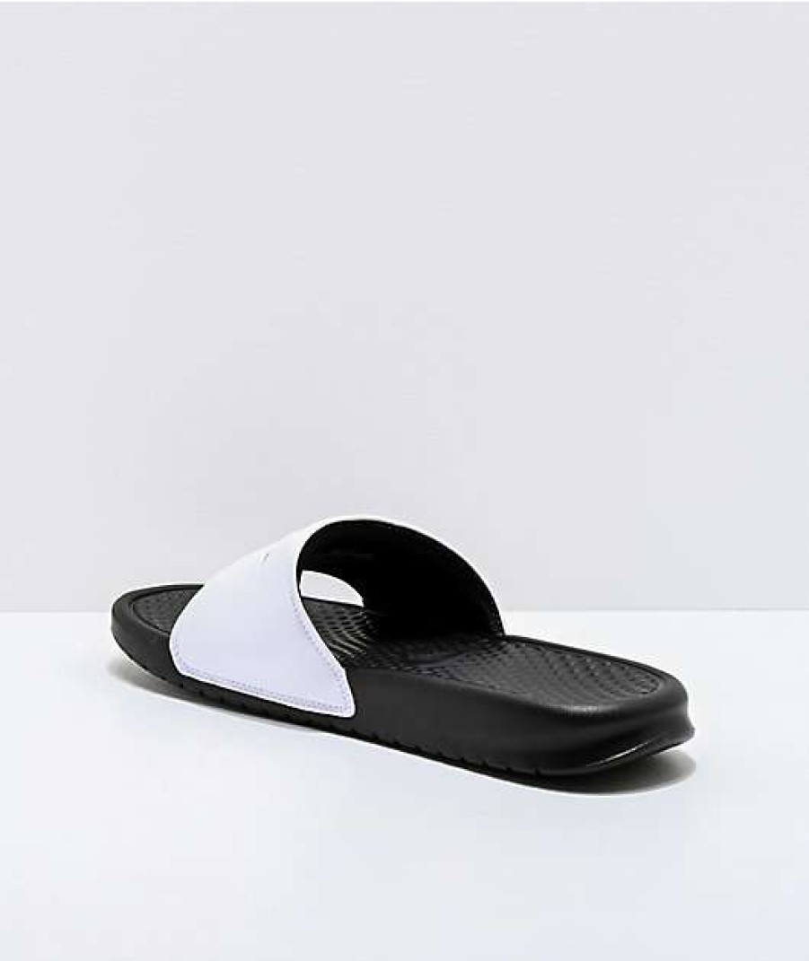 Nike * | Nike Benassi White & Black Slide Sandals Promotions