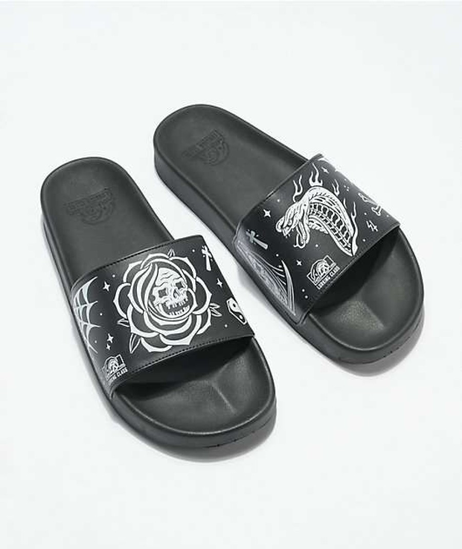 Sandals * | Lurking Class By Sketchy Tank Flash Black & White Slide Sandals Outlet