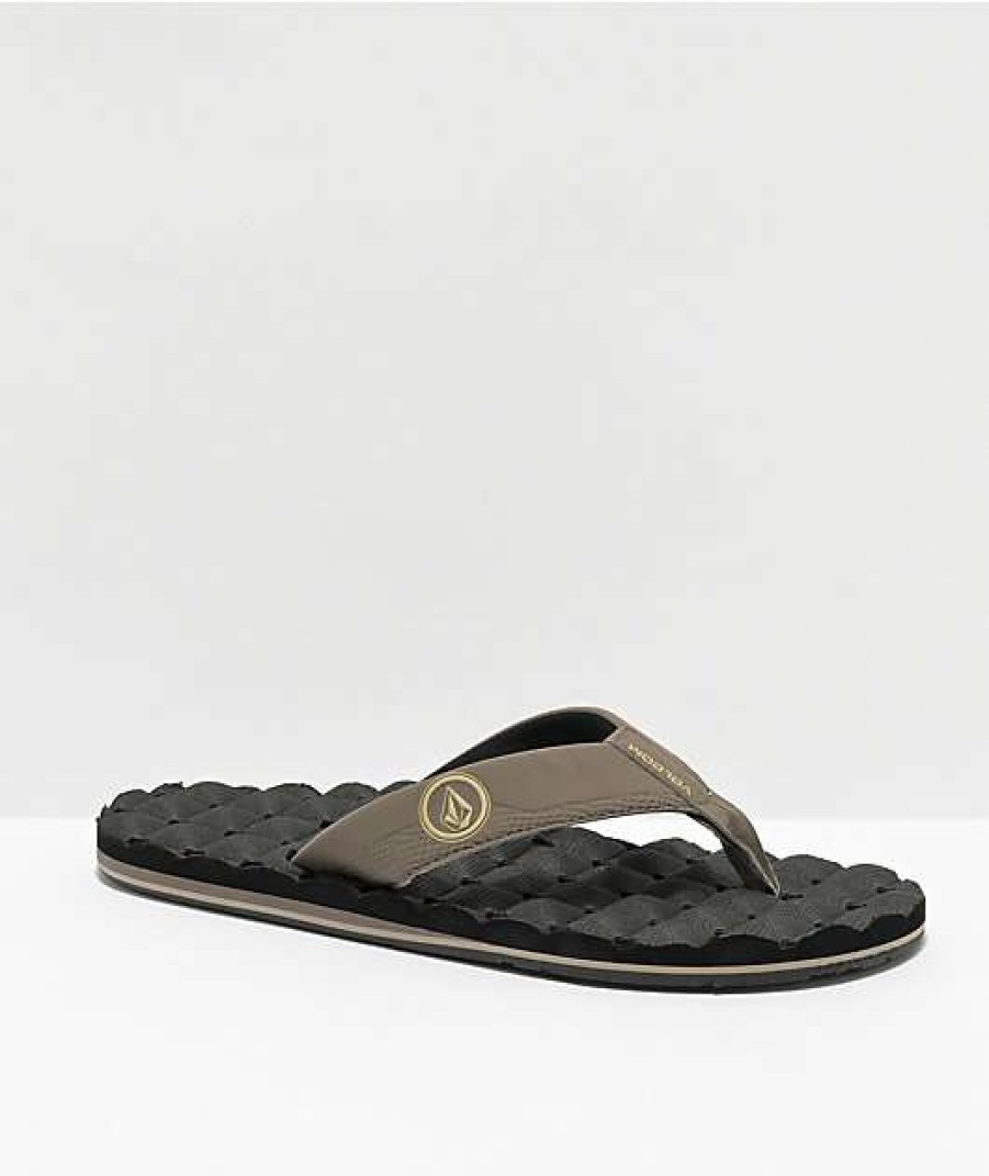 Sandals * | Volcom Recliner Khaki & Black Leather Sandals Outlet