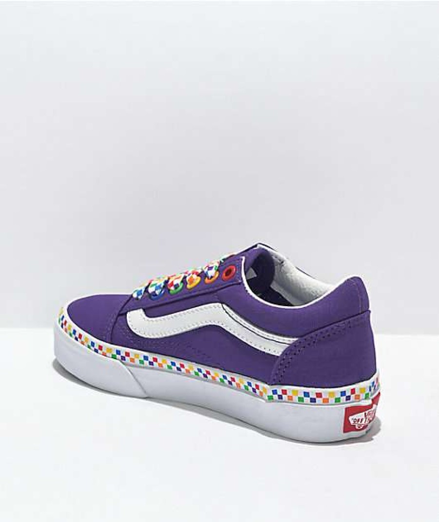 Vans * | Vans Old School Rainbow Checkerboard Purple Skate Shoes Promotions