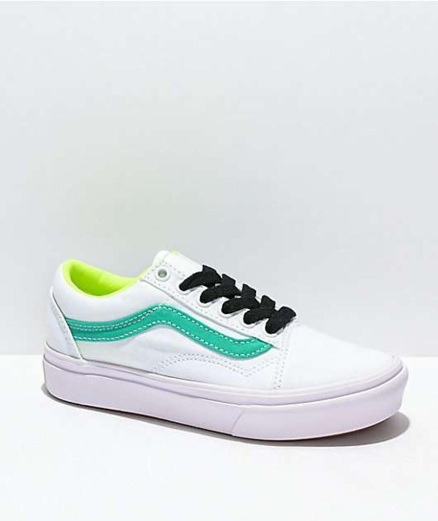 Vans * | Vans Old Skool Comfycush White, Teal & Fluorescent Yellow Skate Shoes Promotions