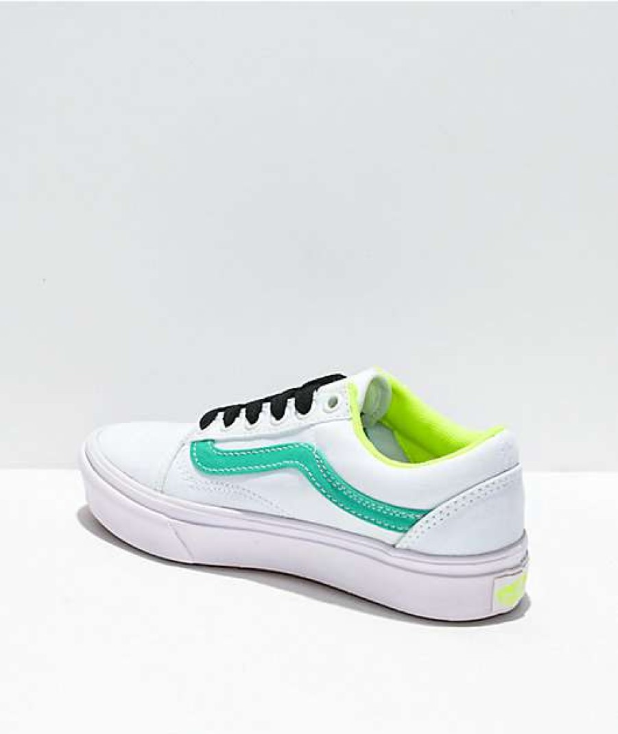 Vans * | Vans Old Skool Comfycush White, Teal & Fluorescent Yellow Skate Shoes Promotions