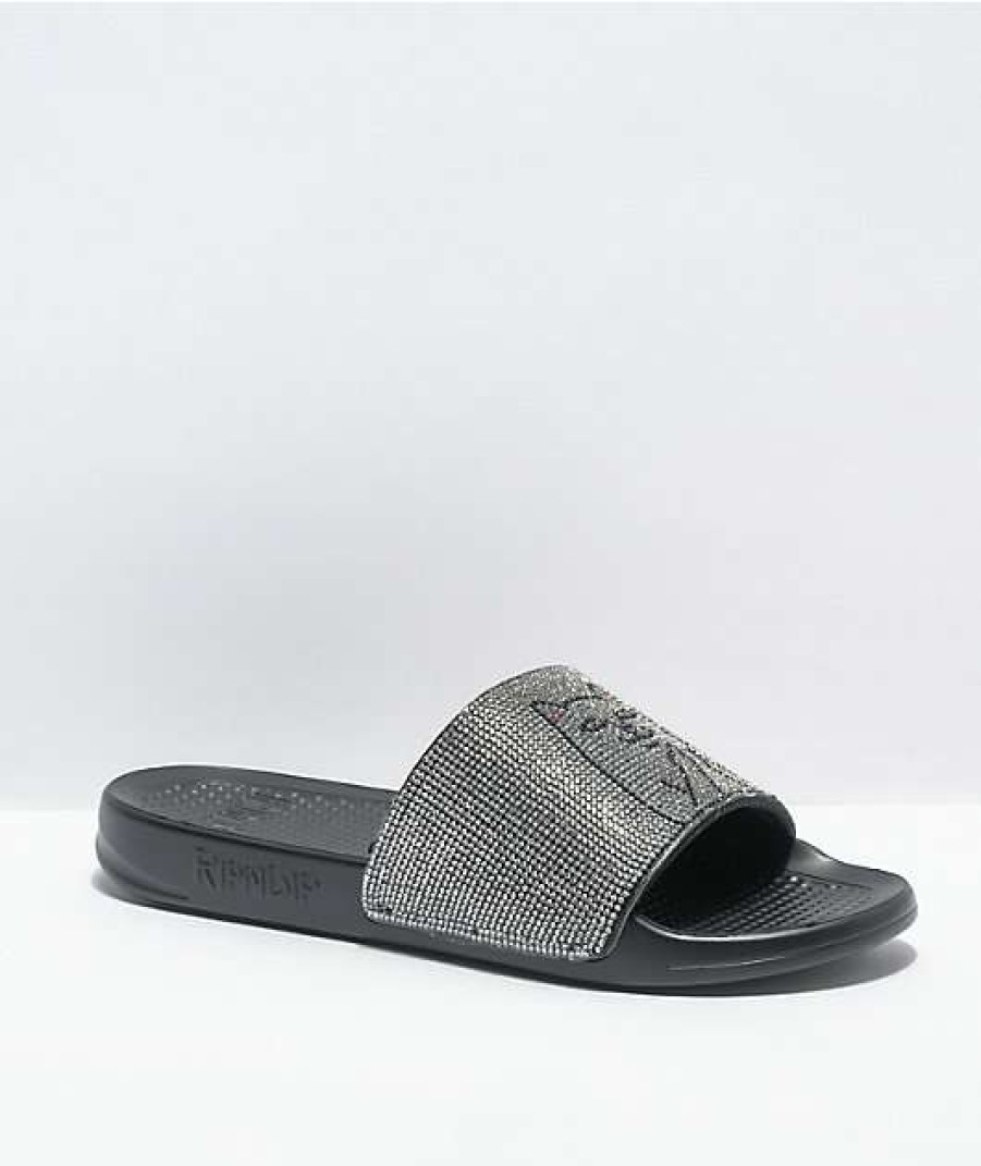 Sandals * | Ripndip Lord Nermal Rhinestone Black Slide Sandals Outlet