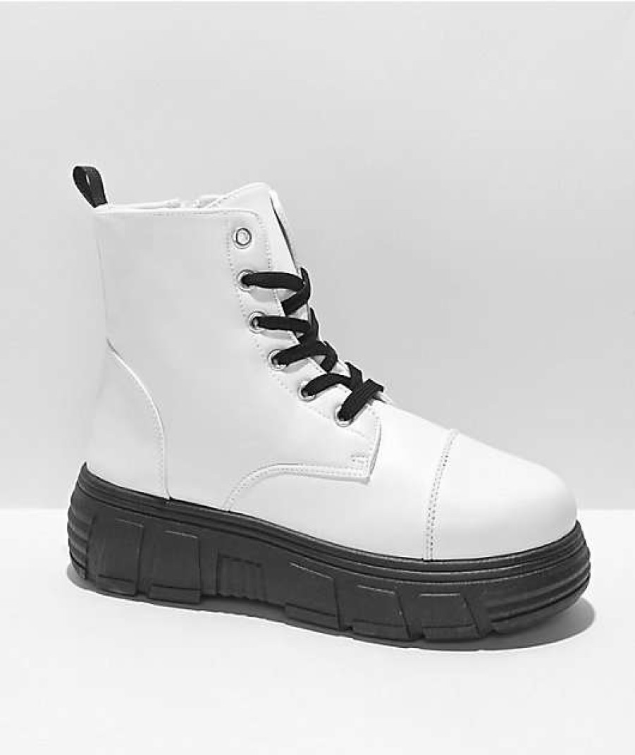 Shoes * | Koi Ac1 White Platform Boots Outlet