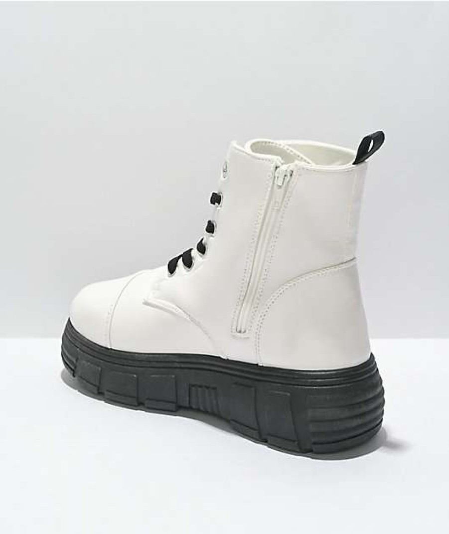 Shoes * | Koi Ac1 White Platform Boots Outlet