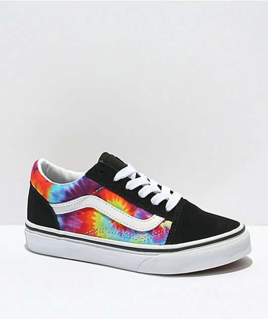 Vans * | Vans Old Skool Black & Rainbow Tie Dye Skate Shoes Promotions