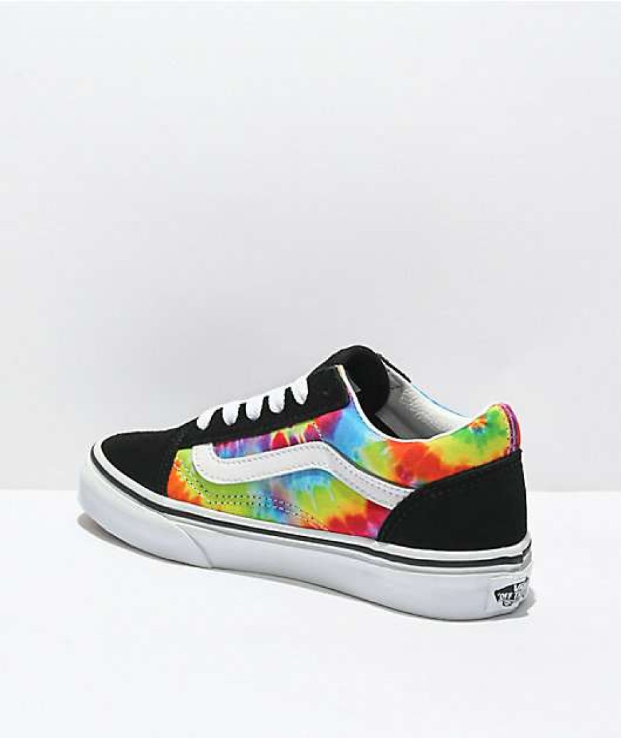 Vans * | Vans Old Skool Black & Rainbow Tie Dye Skate Shoes Promotions