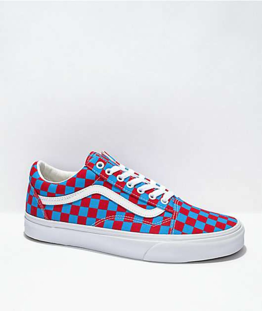 Vans * | Vans Old Skool Red & Blue Checkered Skate Shoes Promotions