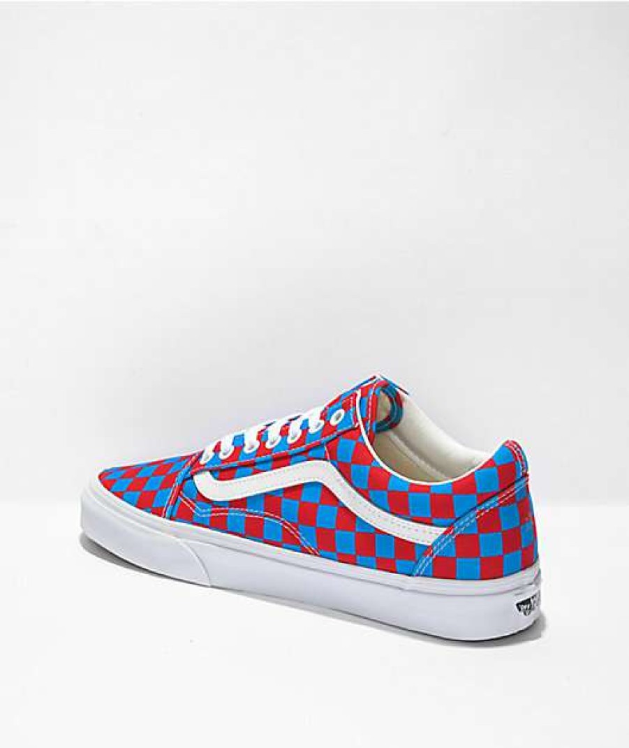 Vans * | Vans Old Skool Red & Blue Checkered Skate Shoes Promotions