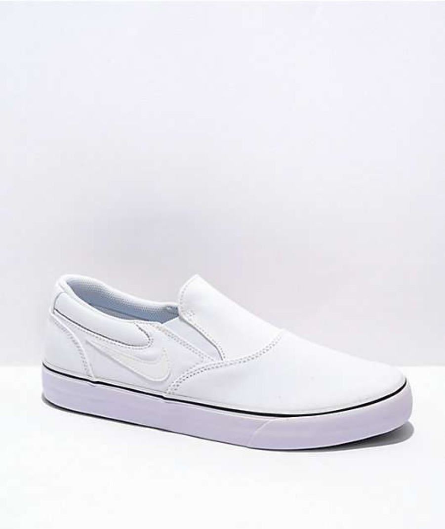 Nike * | Nike Sb Chron 2 Slip-On White, White & Black Canvas Skate Shoes Promotions