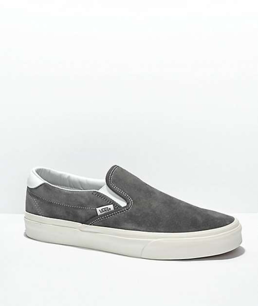 Vans * | Vans Slip-On Pig Suede Grey & White Skate Shoes Promotions