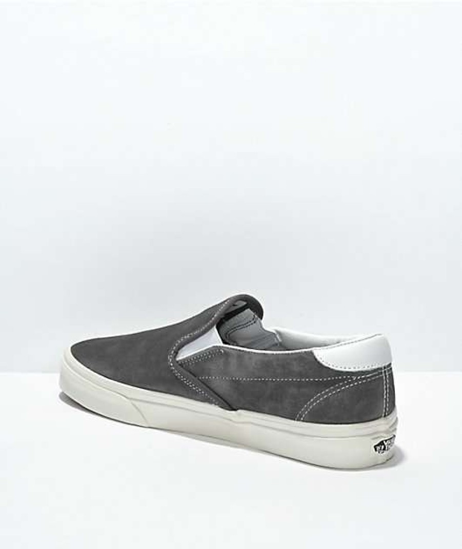 Vans * | Vans Slip-On Pig Suede Grey & White Skate Shoes Promotions