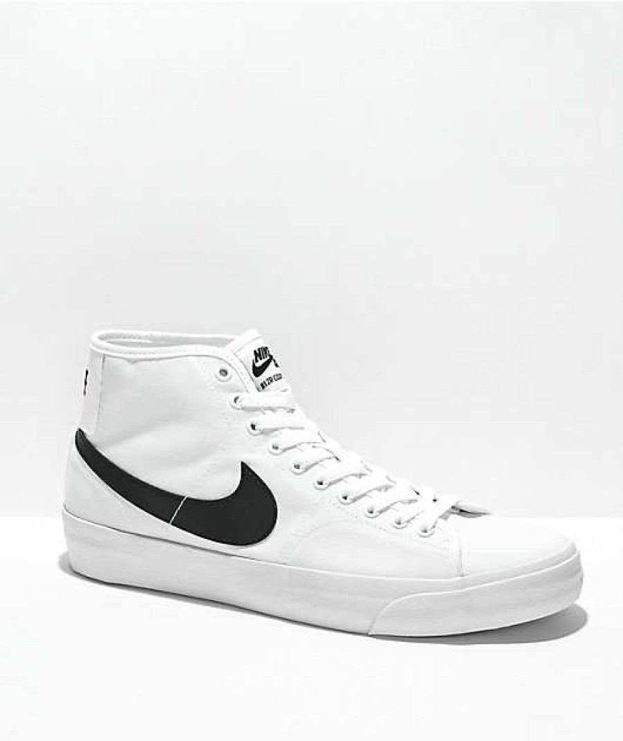 Nike * | Nike Sb Blazer Court Mid White & Black Skate Shoes Promotions