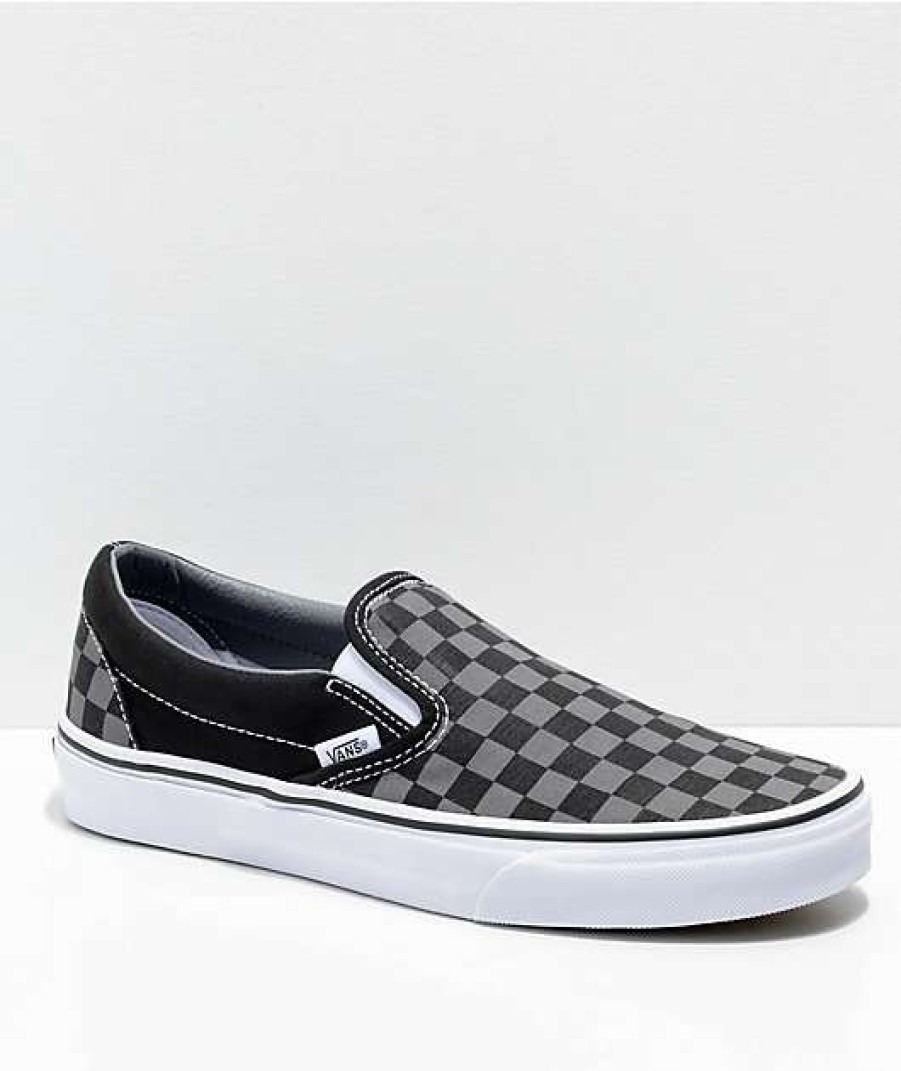 Vans * | Vans Slip-On Black & Pewter Checkered Skate Shoes Promotions