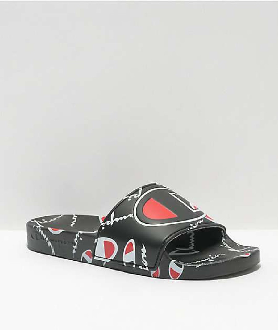 Sandals * | Champion Ipo Warped Black Slide Sandals Outlet