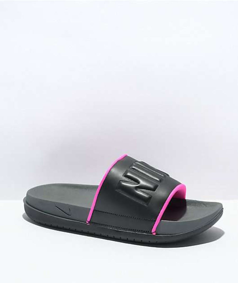 Nike * | Nike Offcourt Dark Grey & Pink Slide Sandals Promotions