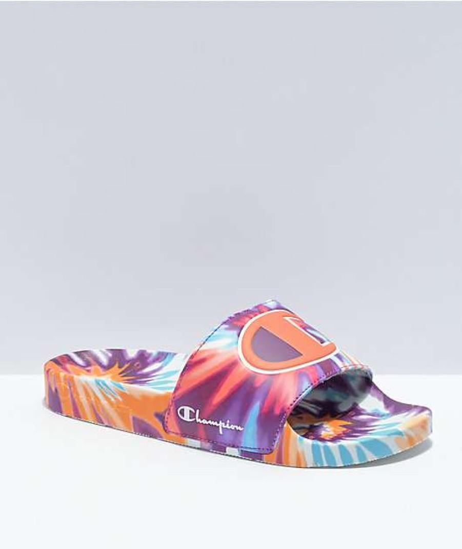 Sandals * | Champion Ipo Magenta, Orange & Blue Tie Dye Slide Sandals Outlet