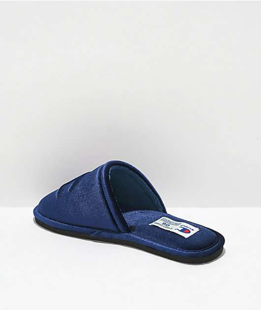 Shoes * | Champion Sleepover Navy Velvet Slippers Outlet