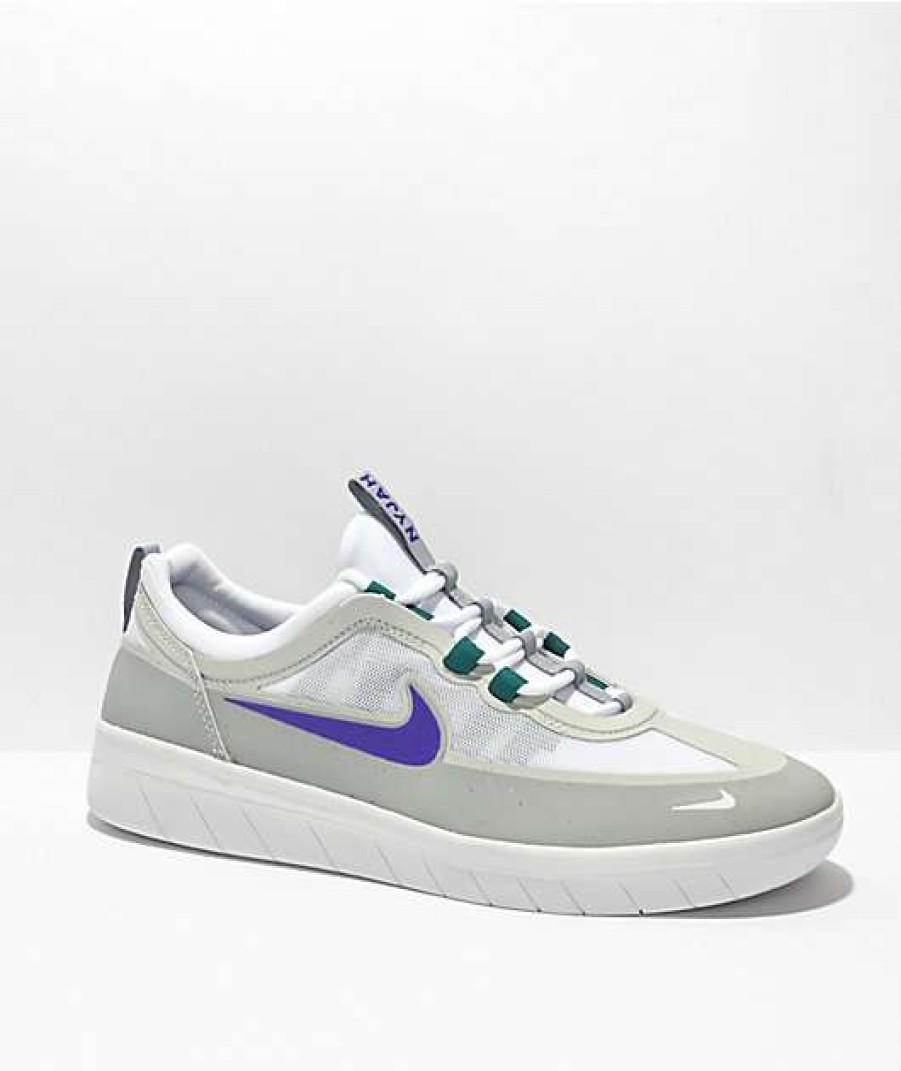 Nike * | Nike Sb Nyjah Free 2.0 Wolf Grey, White & Purple Skate Shoes Promotions