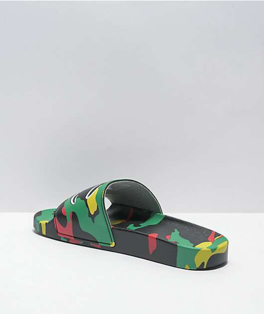 Sandals * | Champion Ipo Black, Green, & Scarlet Camo Slide Sandals Outlet