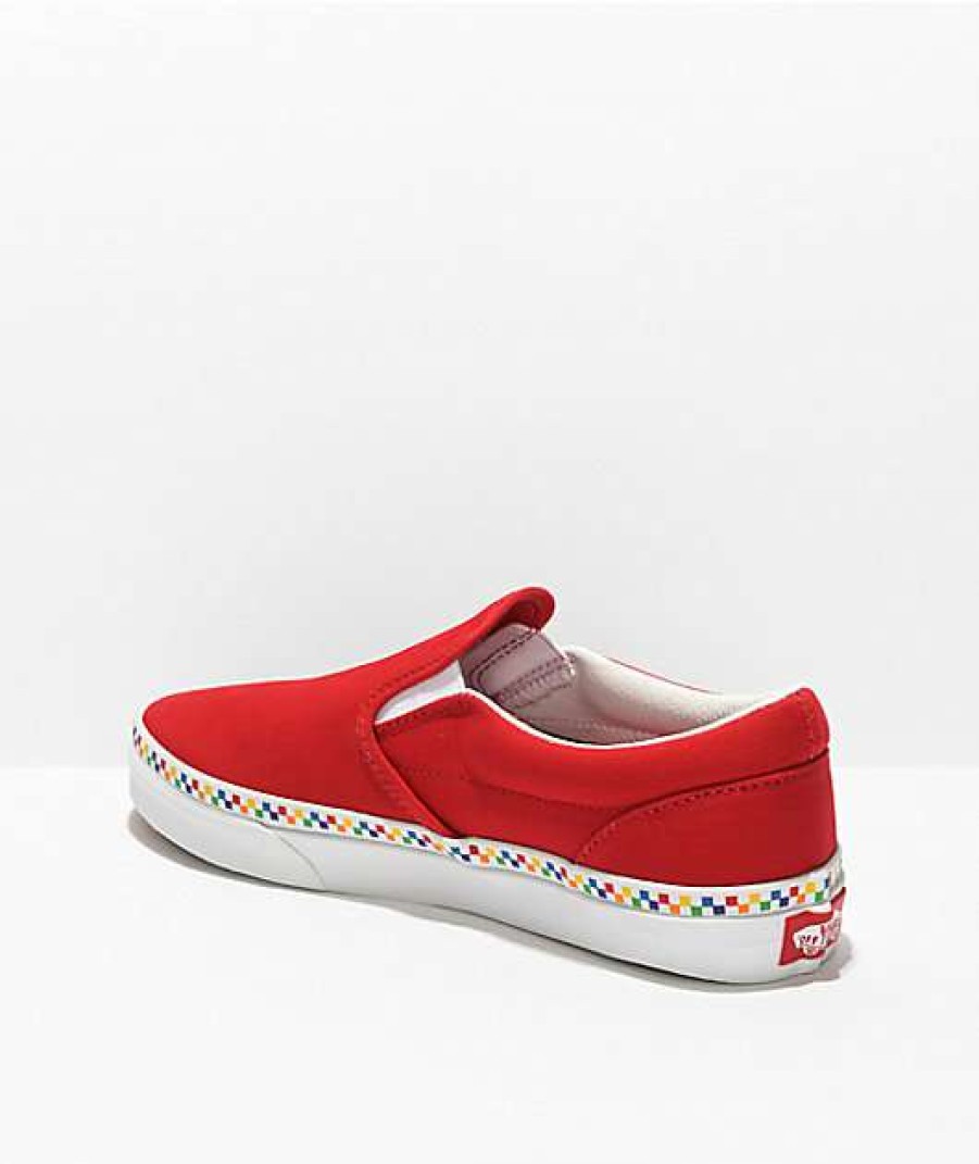 Vans * | Vans Slip-On Rainbow Checkerboard Red Skate Shoes Promotions