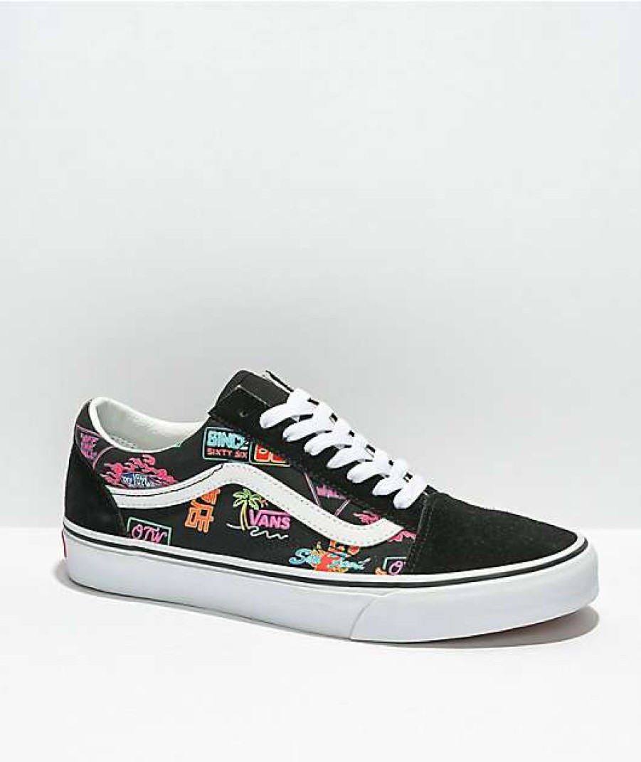 Vans * | Vans Old Skool Black & Neon Skate Shoes Promotions