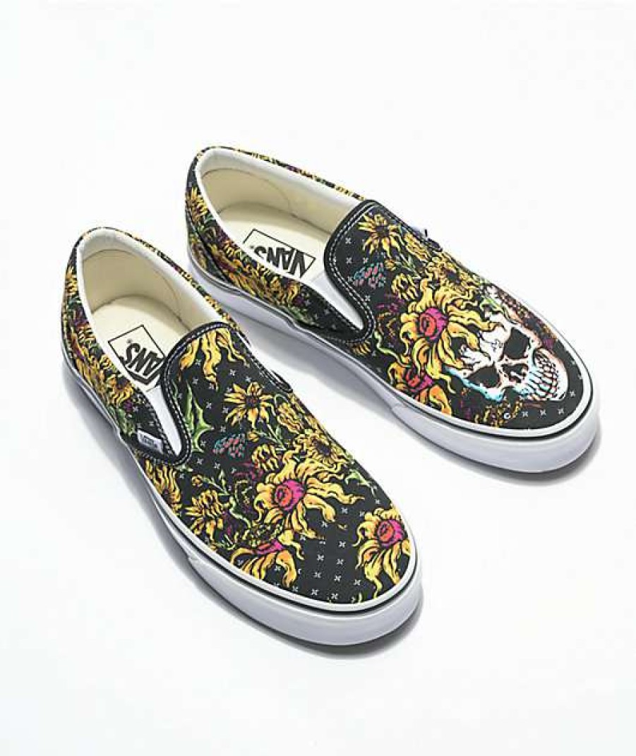 Vans * | Vans Slip-On Beauty Skull Black & White Skate Shoes Promotions