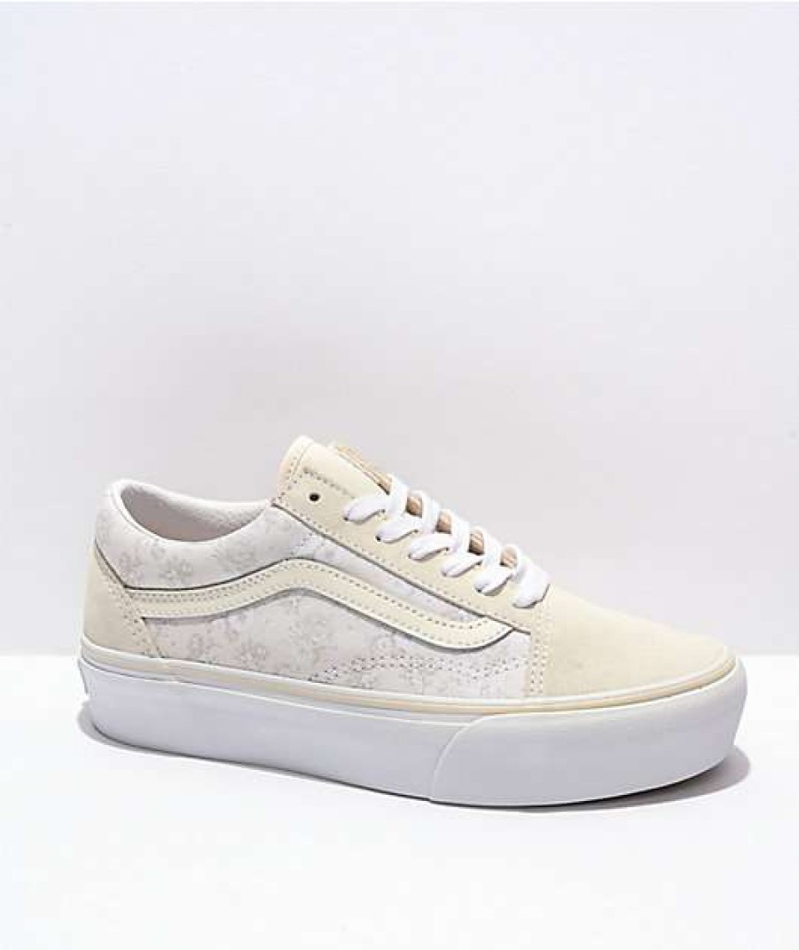 Vans * | Vans Old Skool White Floral Platform Shoes Promotions