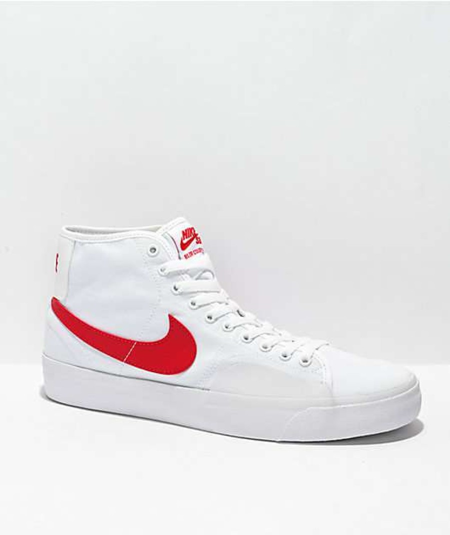 Nike * | Nike Sb Blazer Court Mid White & Red Skate Shoes Promotions