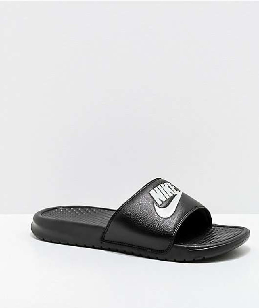 Nike * | Nike Benassi White Logo Black Slide Sandals Promotions