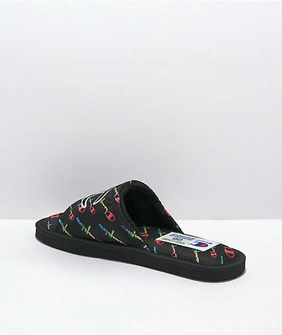 Shoes * | Champion Cozy Tozy Black & Rainbow Slippers Outlet