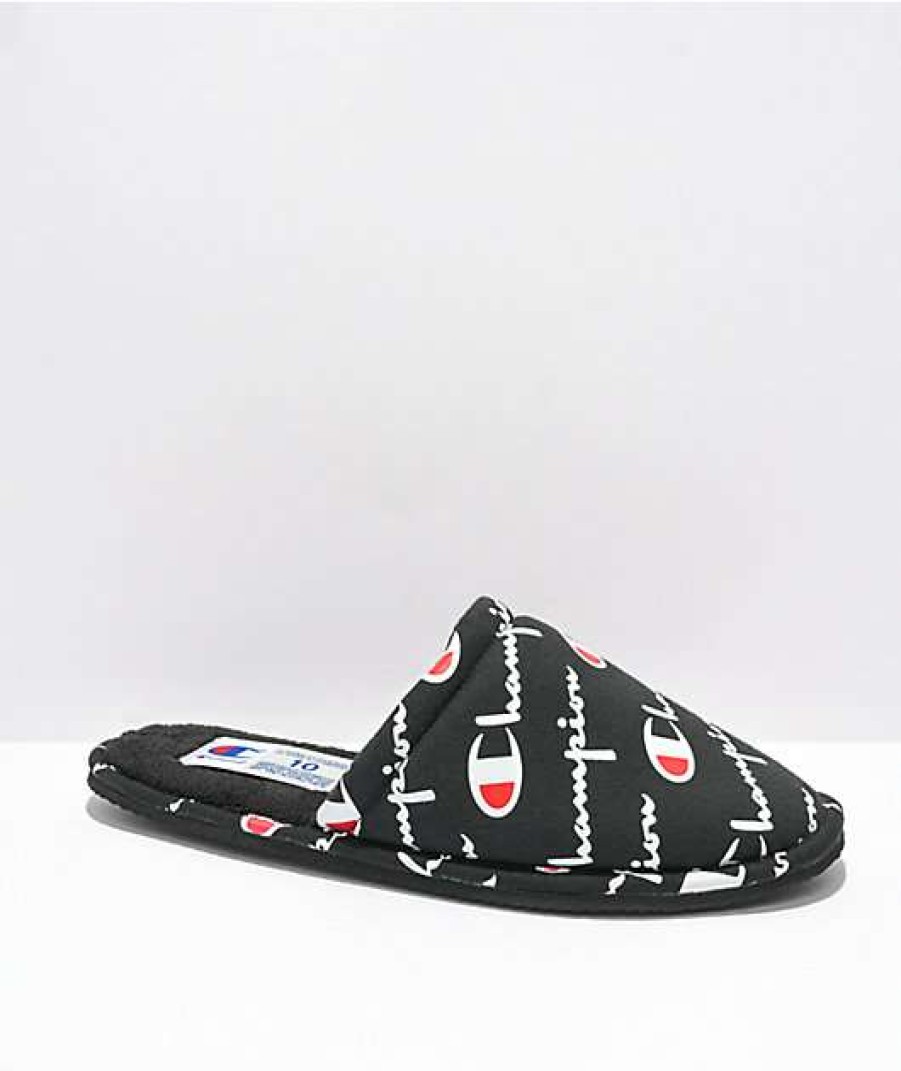 Shoes * | Champion Sleepover Script Black Slippers Outlet