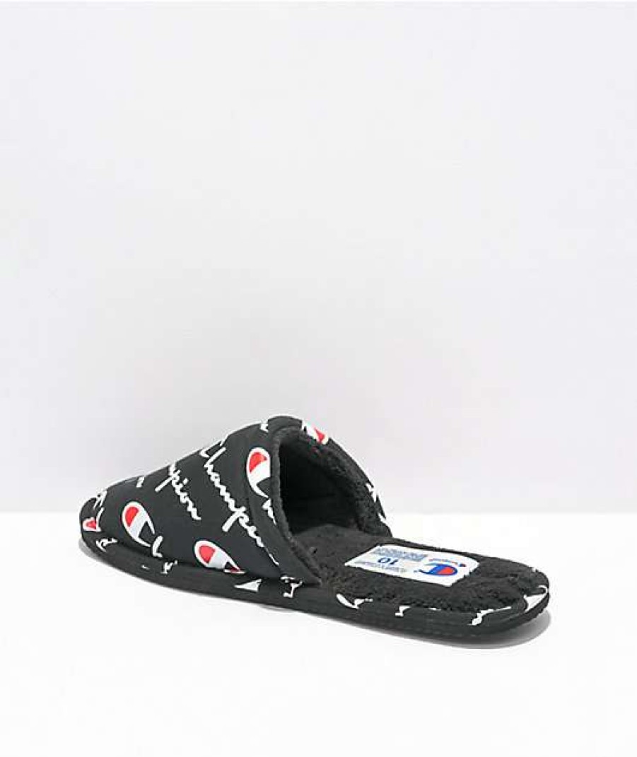 Shoes * | Champion Sleepover Script Black Slippers Outlet