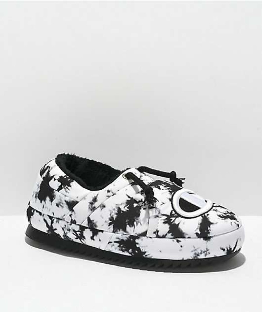 Shoes * | Champion Women'S University Black & White Tie Dye Scarlet Slippers Outlet