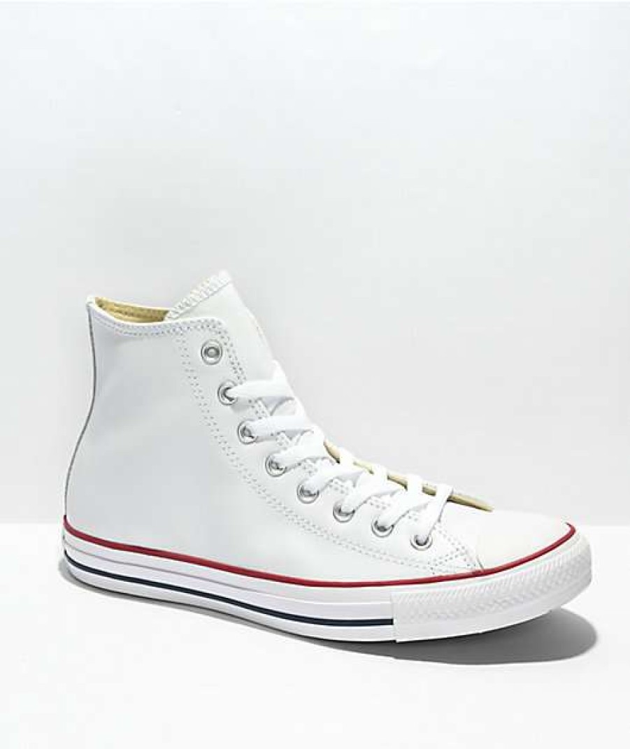 Shoes * | Converse Chuck Taylor All Star White Leather High Top Shoes Outlet