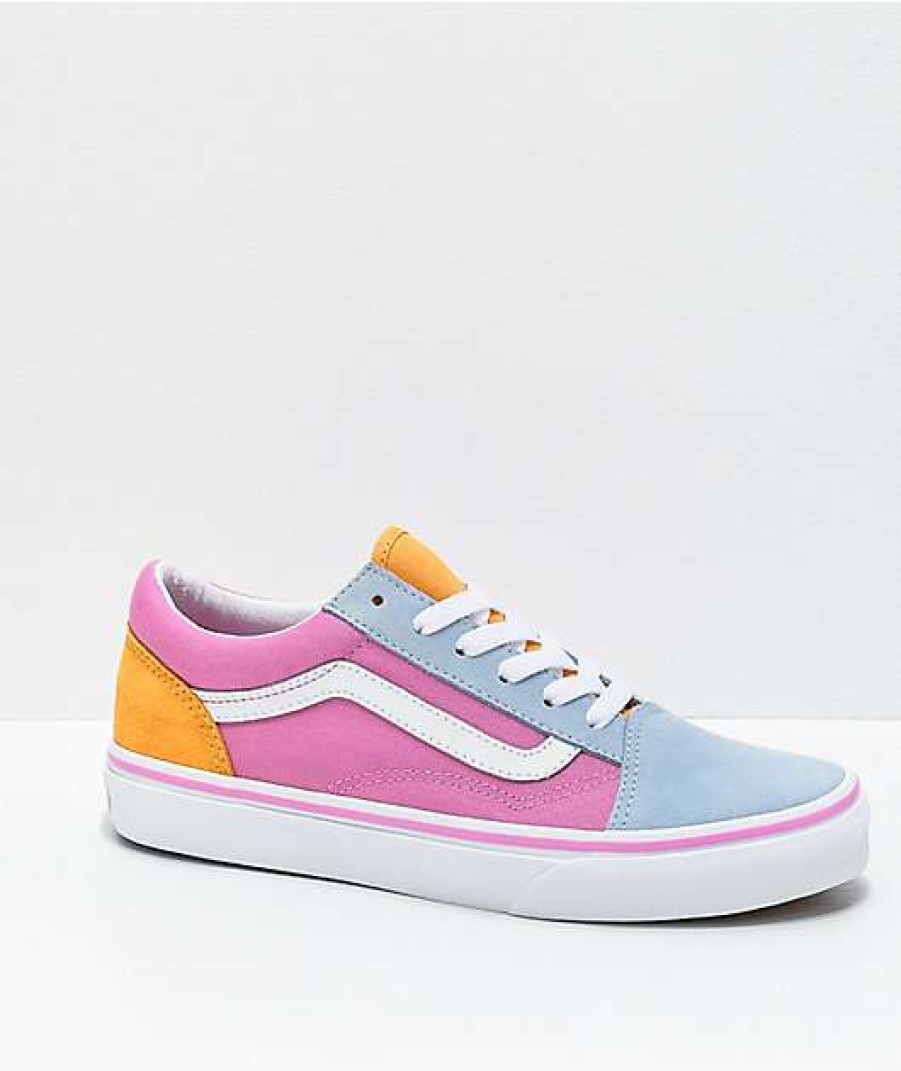 Vans * | Vans Old Skool Colorblock Pink, Orange & Light Blue Skate Shoes Promotions