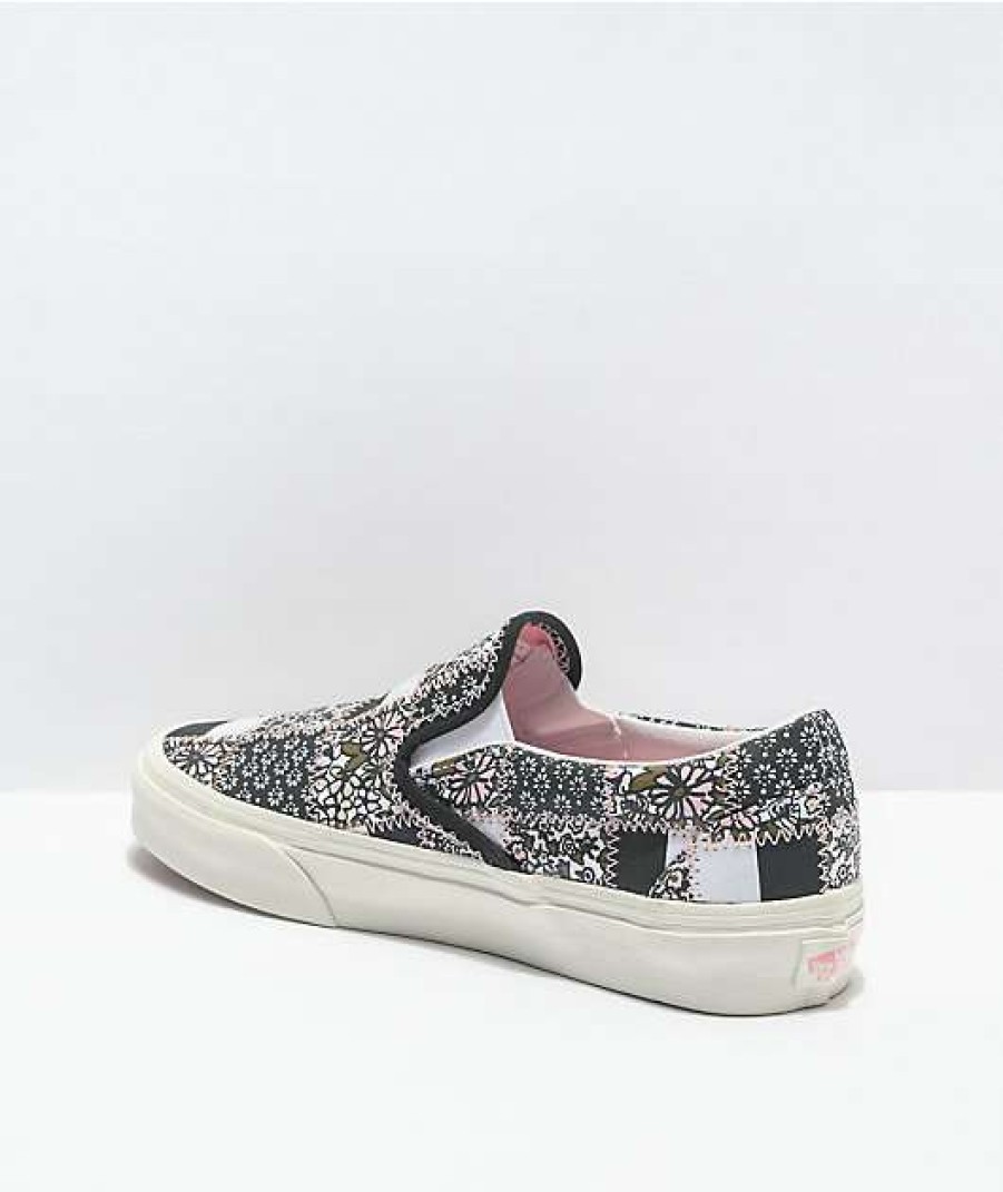 Vans * | Vans Slip-On Patchwork Floral Black & White Skate Shoes Promotions