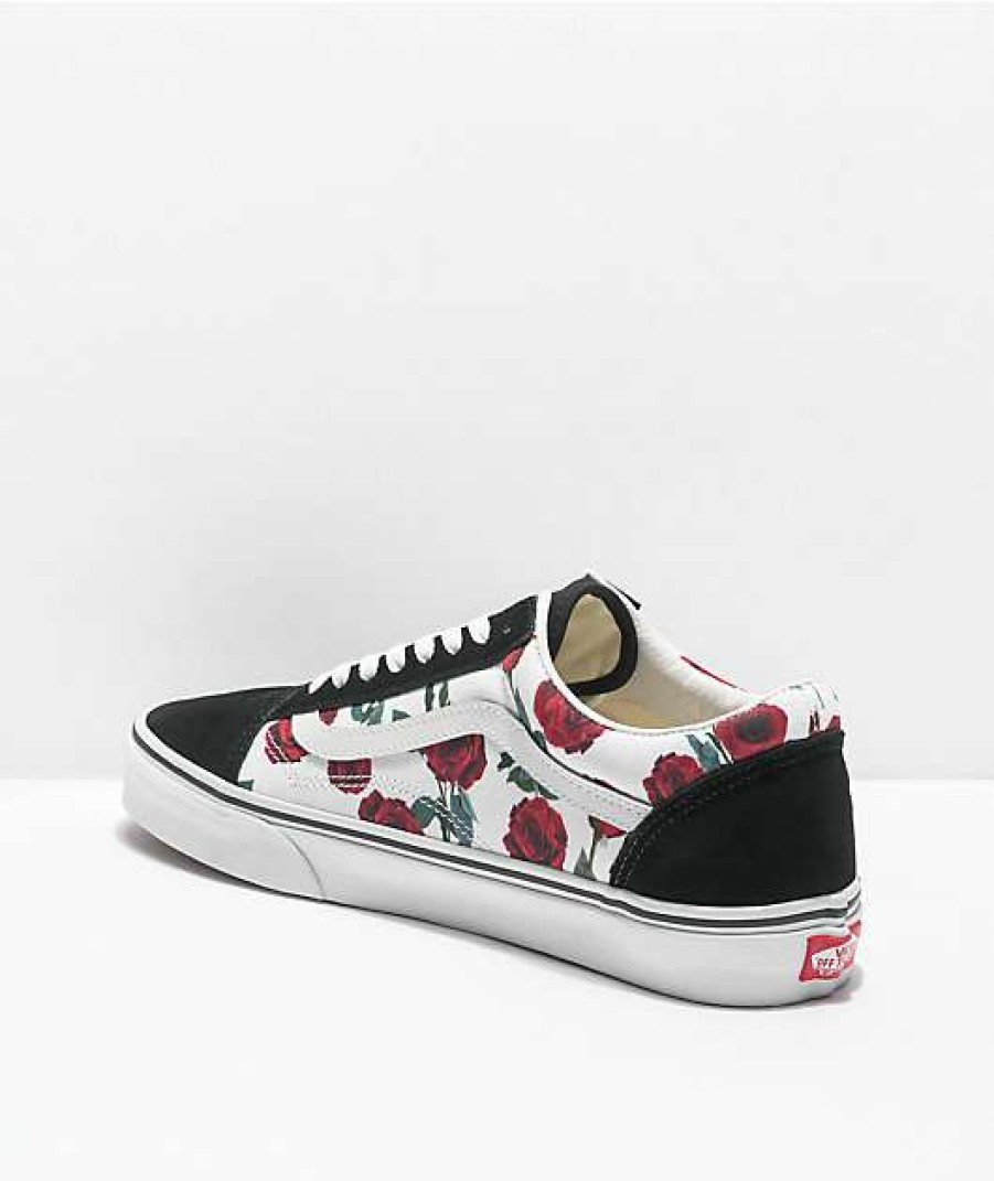 Vans * | Vans Old Skool Red Roses Black, White & Red Skate Shoes Promotions