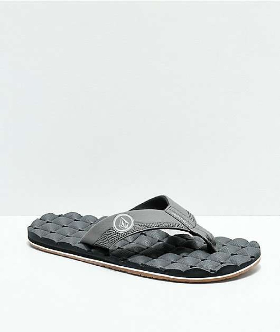 Sandals * | Volcom Recliner Light Grey Leather Sandals Outlet