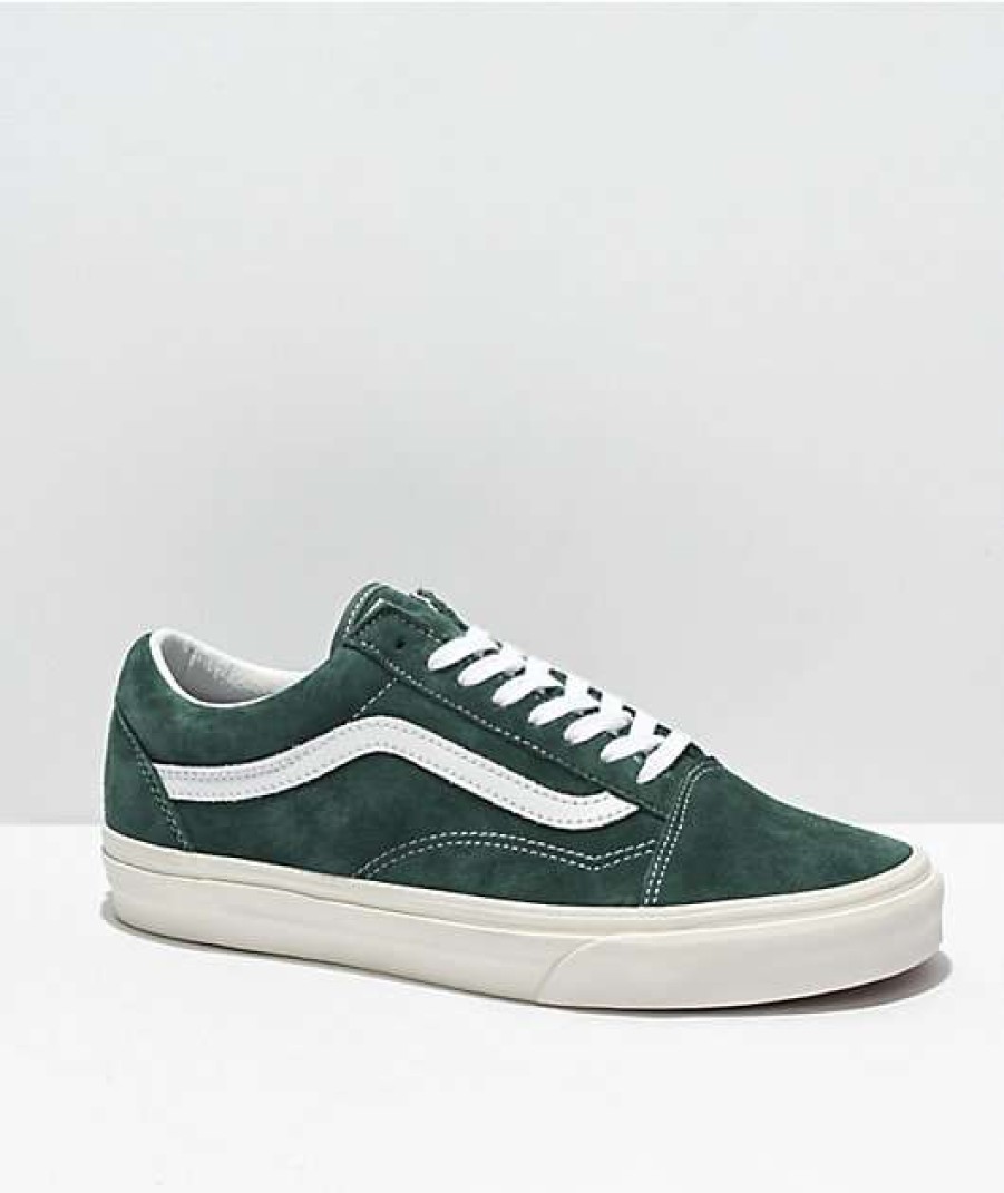 Vans * | Vans Old Skool Pig Suede Jungle Green & White Skate Shoes Promotions