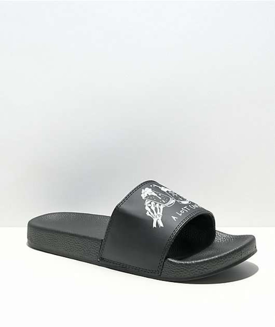 Sandals * | A Lost Cause Cheers Black Slide Sandals Outlet