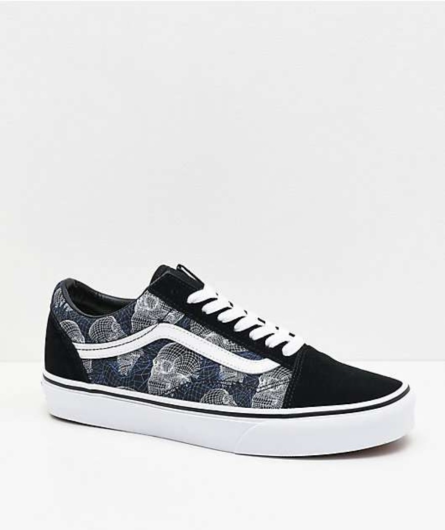 Vans * | Vans Old Skool Wireframe Skulls Black & White Skate Shoes Promotions