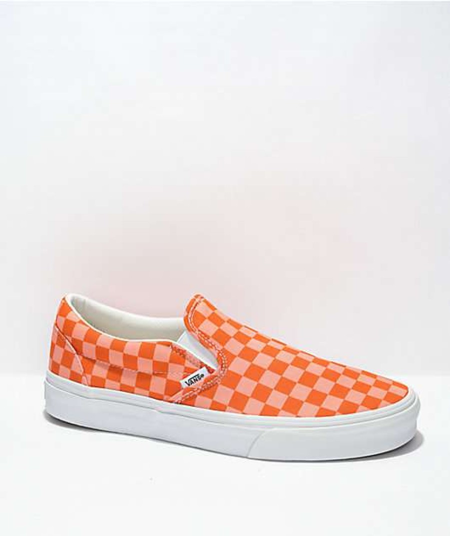 Vans * | Vans Slip-On Peach Nectar Checkered Skate Shoes Promotions